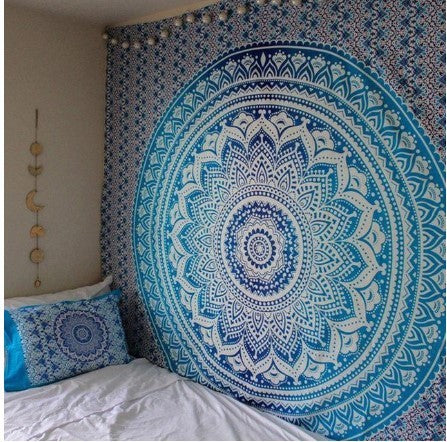 Indian Mandala Tapestry Green Blue Flower Beautiful Wall Art Tapestry 210x150cm Bedspread Beach Towel Yoga Blanket Table Cloth