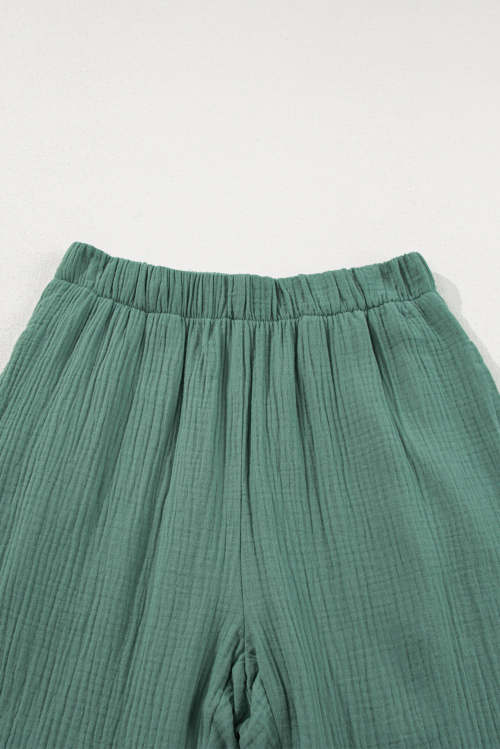 Green Textured High Waist Ruffled Bell Bottom Pants