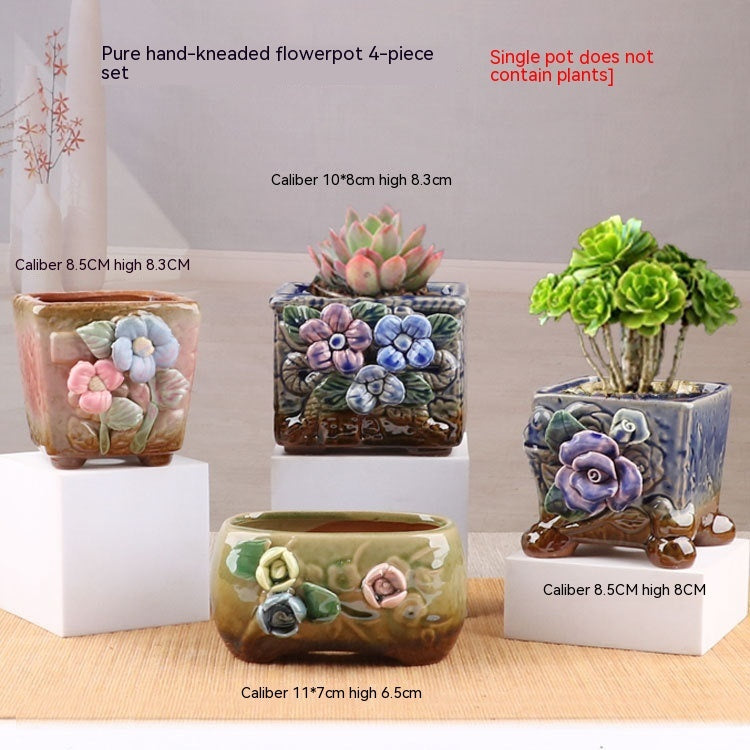 Succulent Small Flower Pot Stoneware Breathable Purple Sand Absorbent Basin