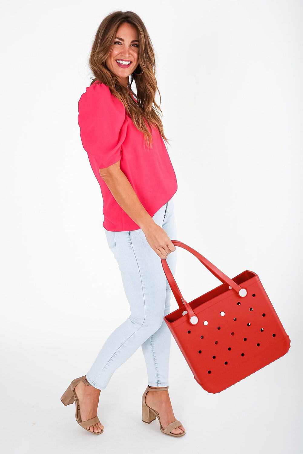 Red Waterproof Hollow Out Tote Bag