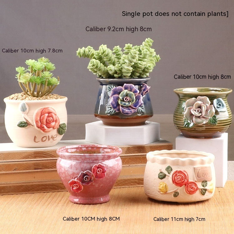 Succulent Small Flower Pot Stoneware Breathable Purple Sand Absorbent Basin