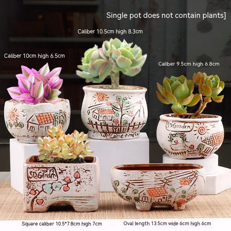 Succulent Small Flower Pot Stoneware Breathable Purple Sand Absorbent Basin