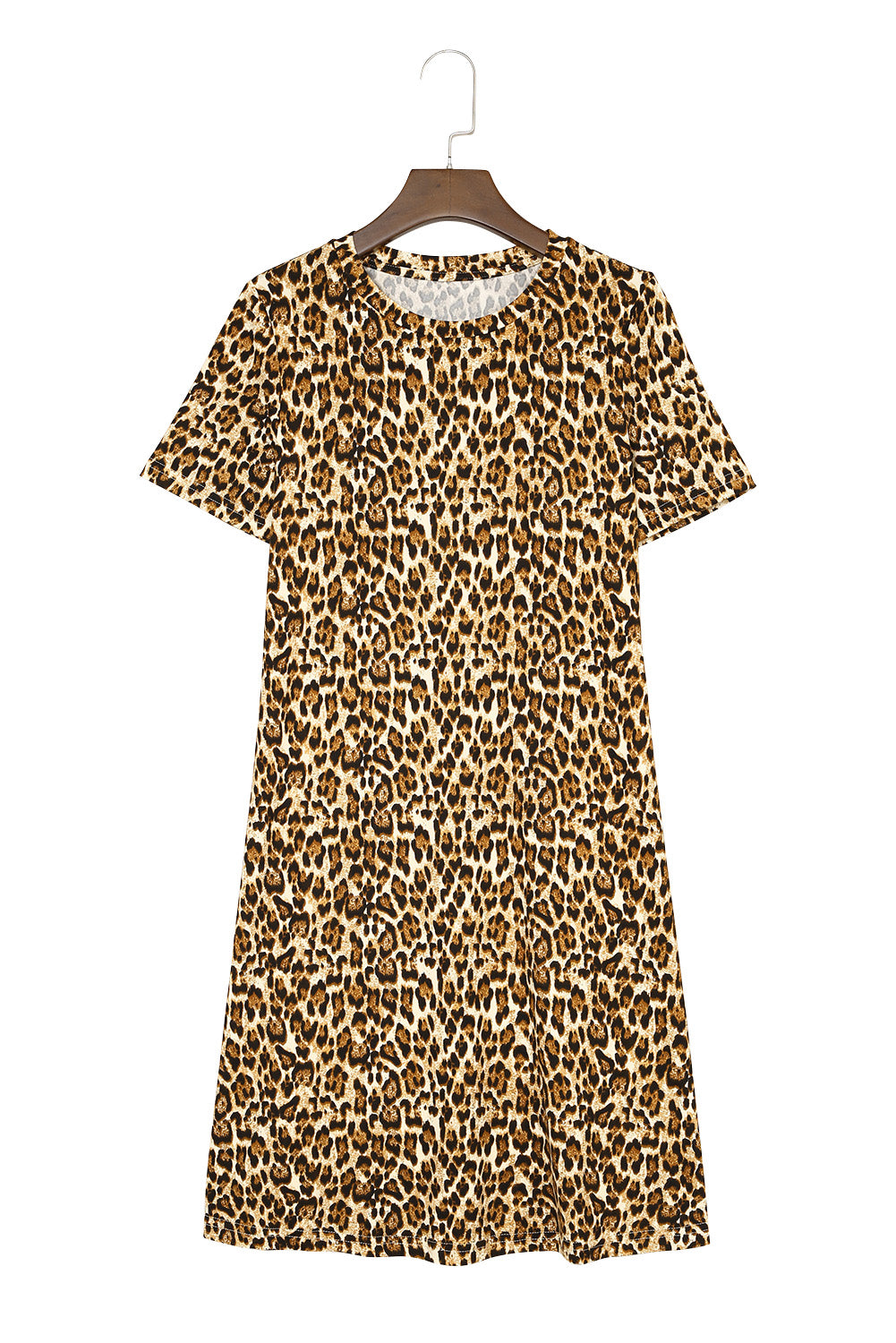 Leopard Print Short Sleeve A-line Mini Dress