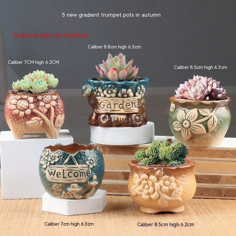 Succulent Small Flower Pot Stoneware Breathable Purple Sand Absorbent Basin