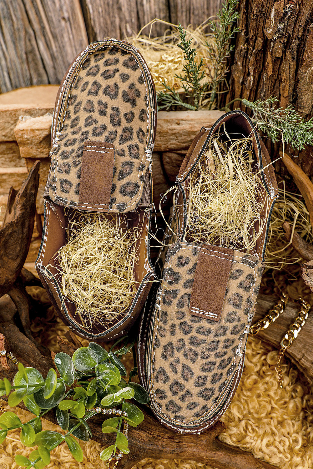 Brown Casual Leopard Colorblock Sneakers