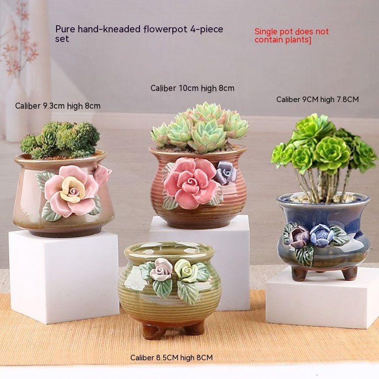 Succulent Small Flower Pot Stoneware Breathable Purple Sand Absorbent Basin