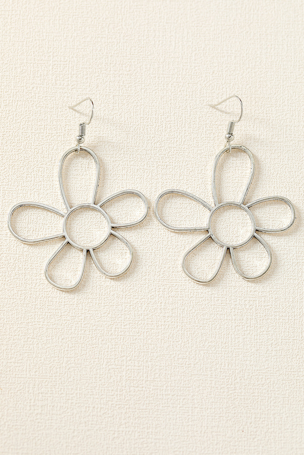 Silvery Alloy Hollowed Flower Hook Earrings