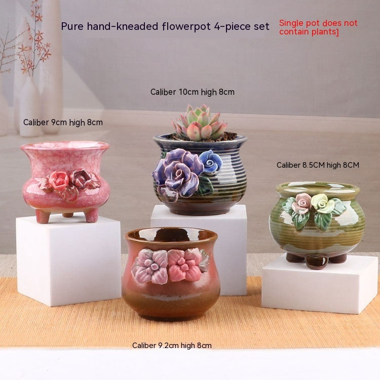 Succulent Small Flower Pot Stoneware Breathable Purple Sand Absorbent Basin