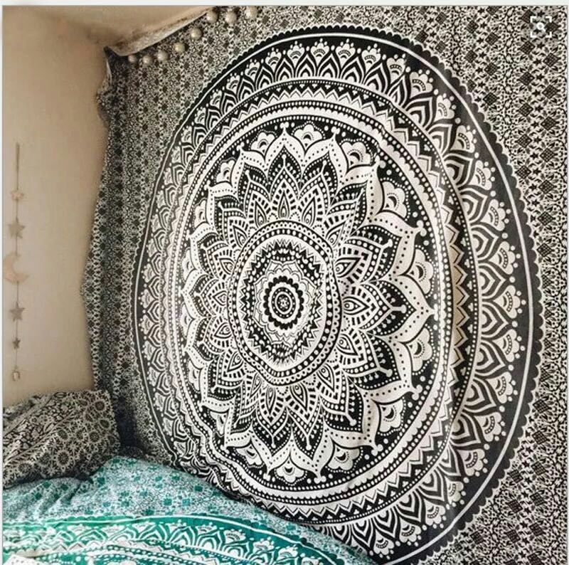 Indian Mandala Tapestry Green Blue Flower Beautiful Wall Art Tapestry 210x150cm Bedspread Beach Towel Yoga Blanket Table Cloth