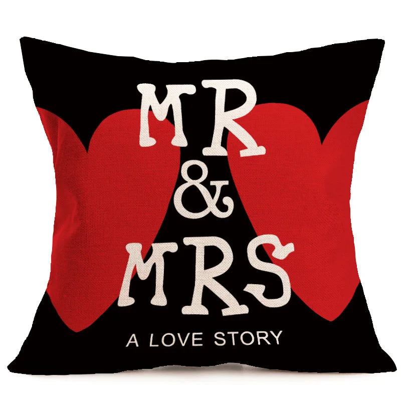 45*45 cm Cotton Linen Cushion Cover Love Mr Mrs Letter Throw Pillow Home Decor Wedding Decoration Decorative Pillowcase 40247