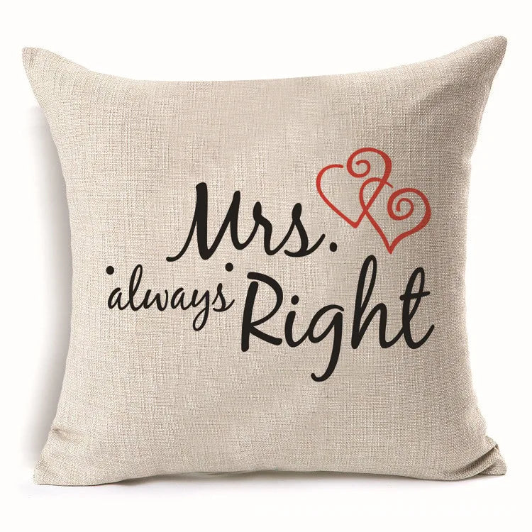 45*45 cm Cotton Linen Cushion Cover Love Mr Mrs Letter Throw Pillow Home Decor Wedding Decoration Decorative Pillowcase 40247
