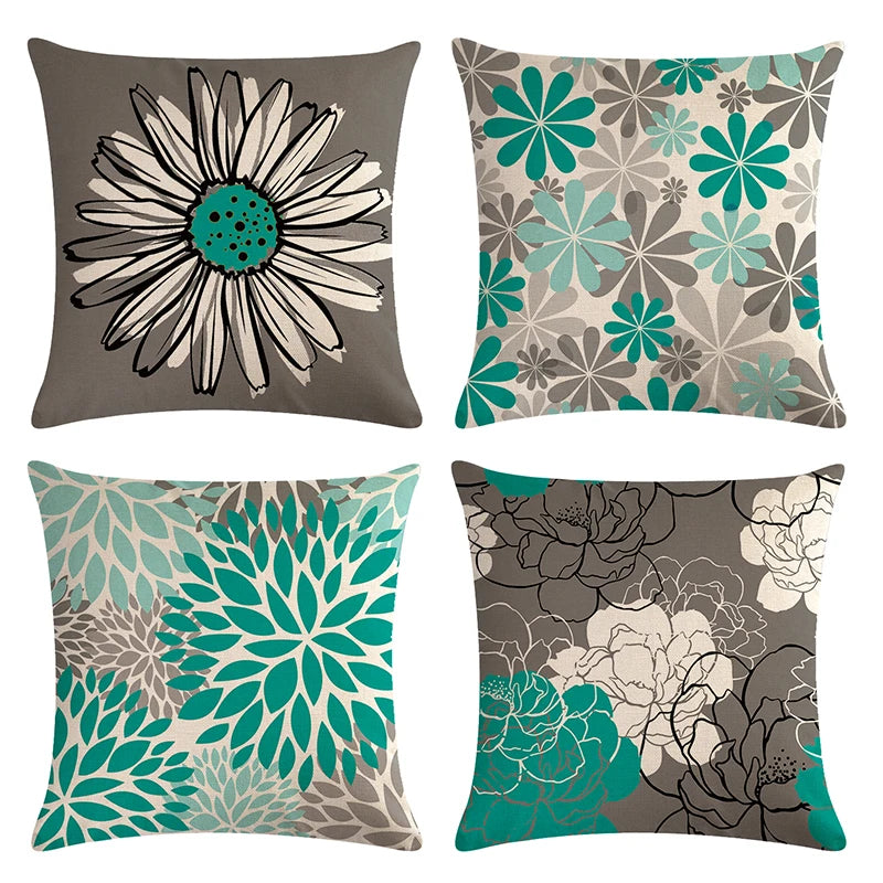 4pcs/set Daisy Linen Throw Pillow Covers Sunflower Geometric Floral  Decorative Pillowcase Home Decoration Covers