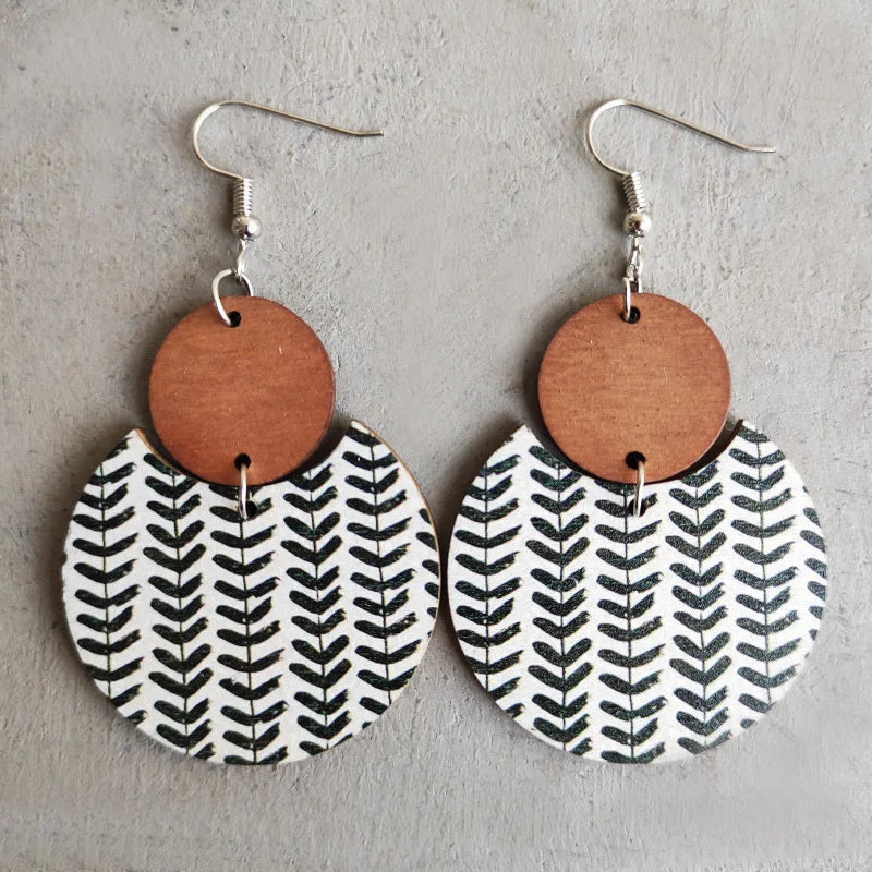 Hot Selling Earrings Bohemian Earrings Floral Print Earrings Geometric Stripes Leaf Printed Stitching Women's Earrings Wholesale