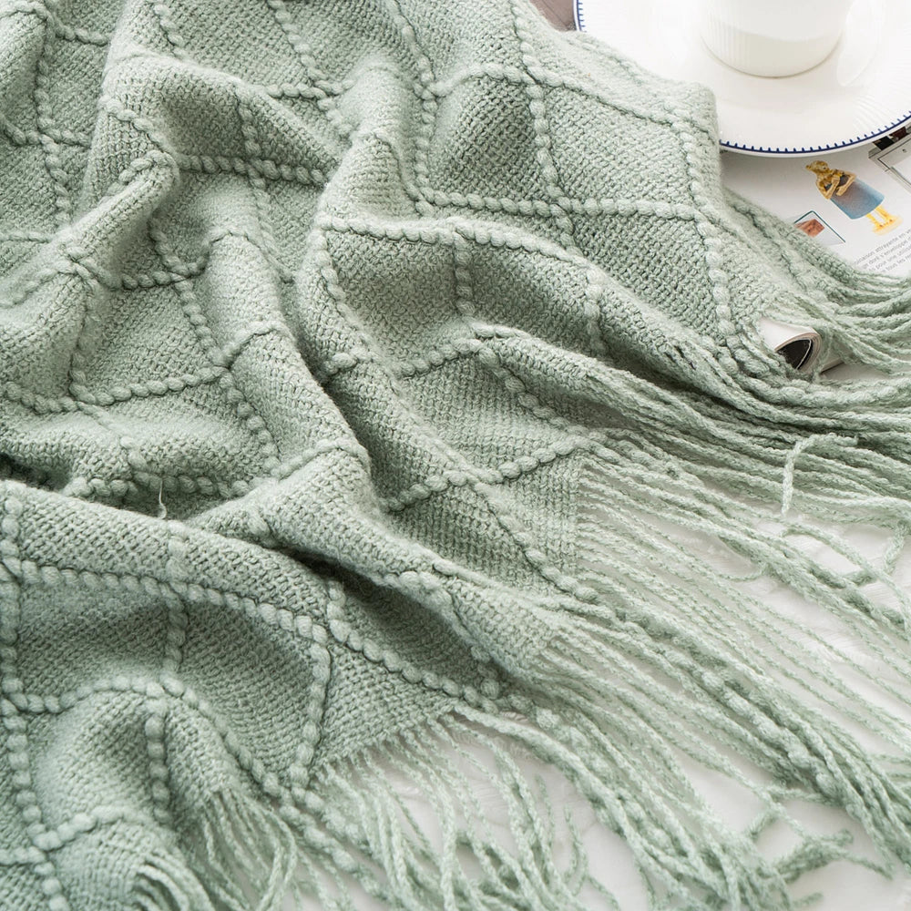 Battilo Spring Knitted Throw Blanket Lightweight Throws Sofa Blankets Bed Plaid Blanket Bedspread Green Decorative Blanket
