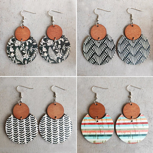 Hot Selling Earrings Bohemian Earrings Floral Print Earrings Geometric Stripes Leaf Printed Stitching Women's Earrings Wholesale