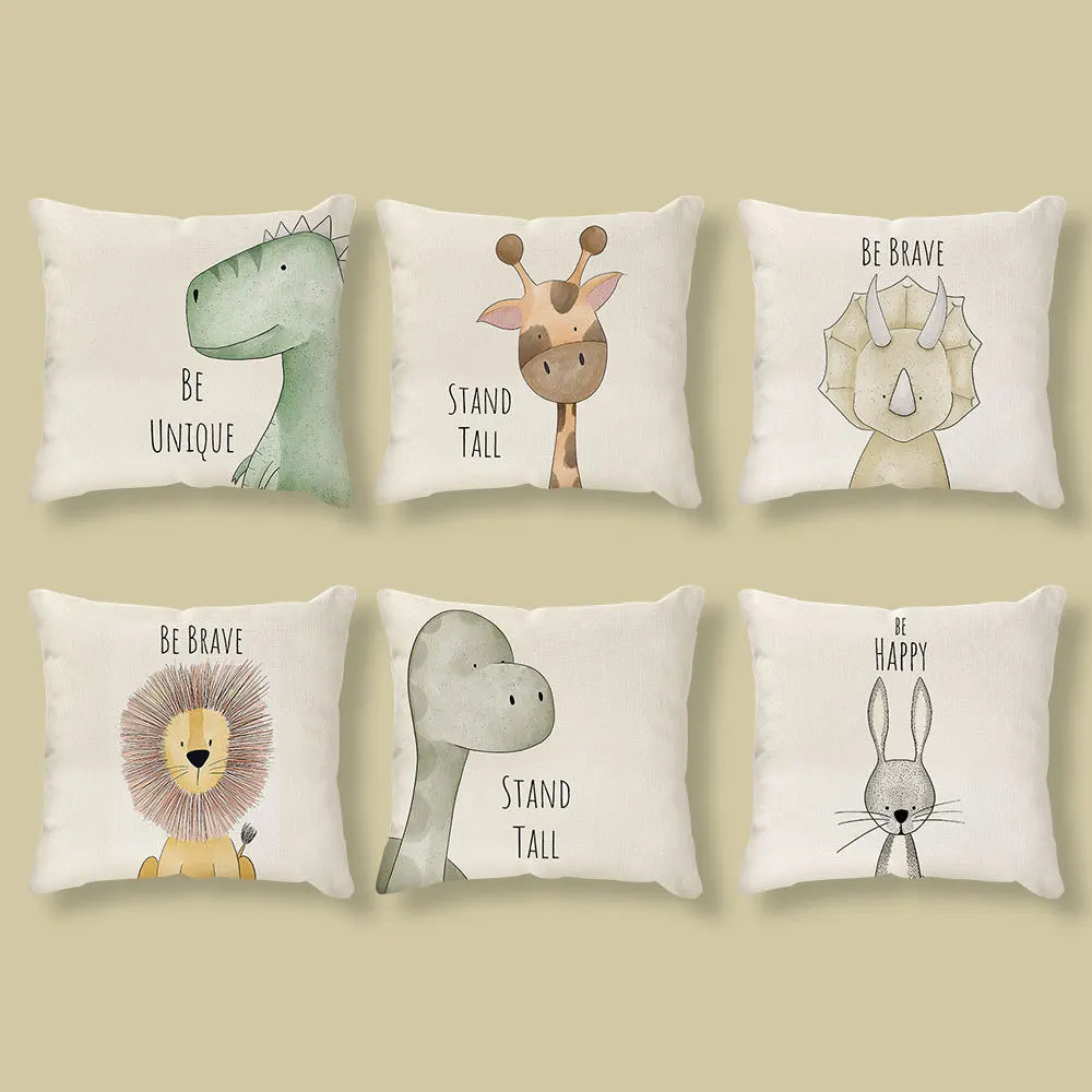 Cartoon Animal Linen Pillowcase Home Decor Throw Pillow Covers Cotton Throw Cushion Case for Sofa Couch
