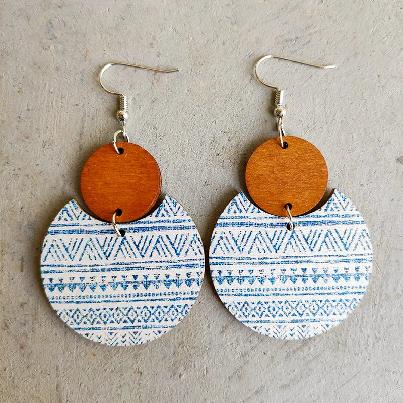 Hot Selling Earrings Bohemian Earrings Floral Print Earrings Geometric Stripes Leaf Printed Stitching Women's Earrings Wholesale