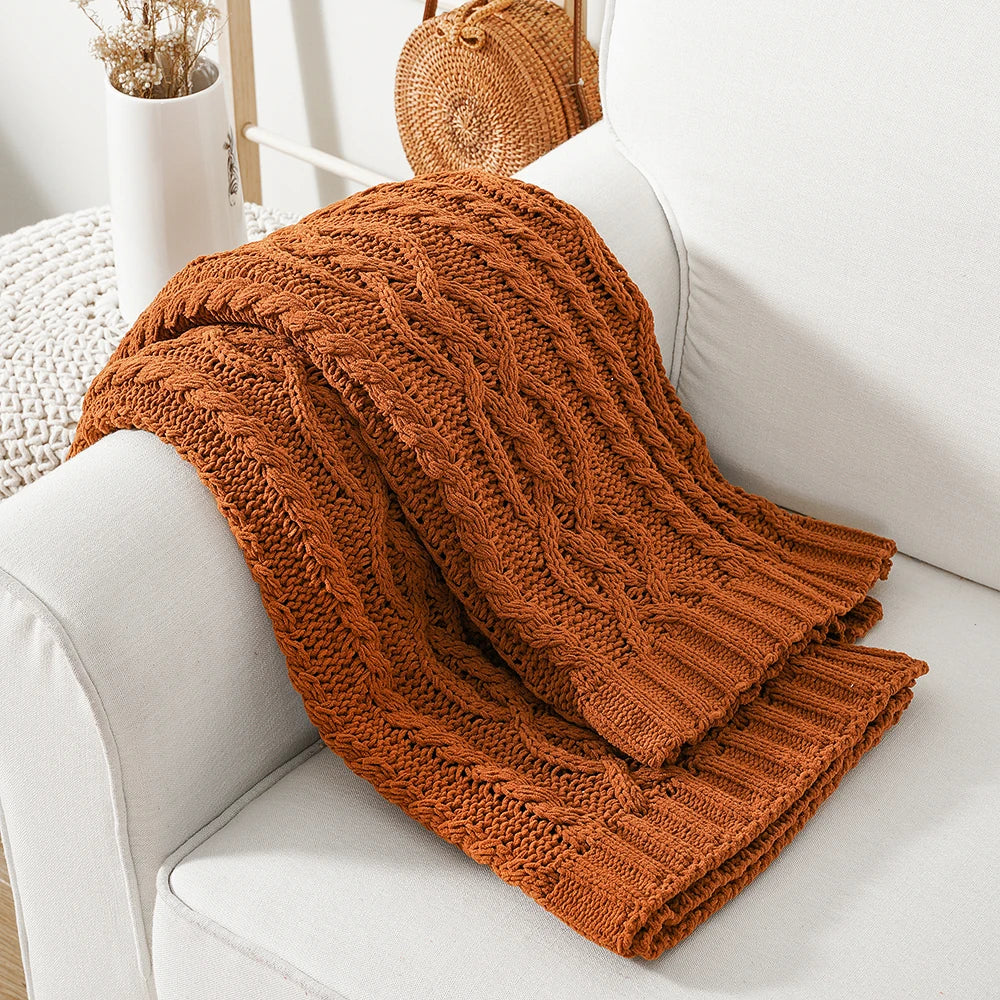 Battilo Chenille Blanket Throw Blanket for Sofa Knitted Blankets Thick Soft & Cozy Bed Plaid Bedspread On The Bed Home Decor