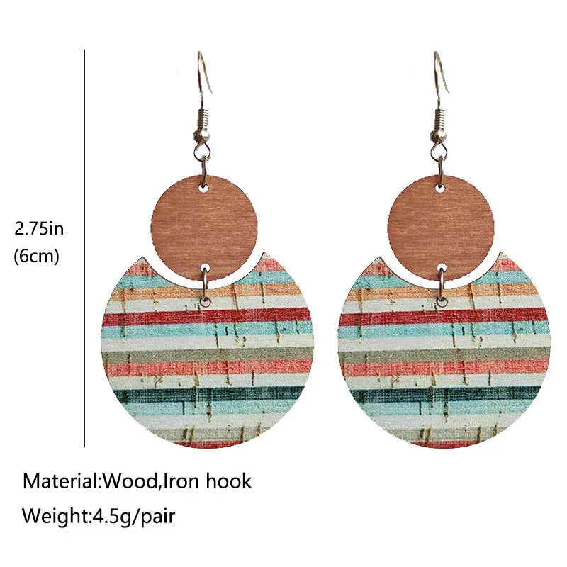 Hot Selling Earrings Bohemian Earrings Floral Print Earrings Geometric Stripes Leaf Printed Stitching Women's Earrings Wholesale