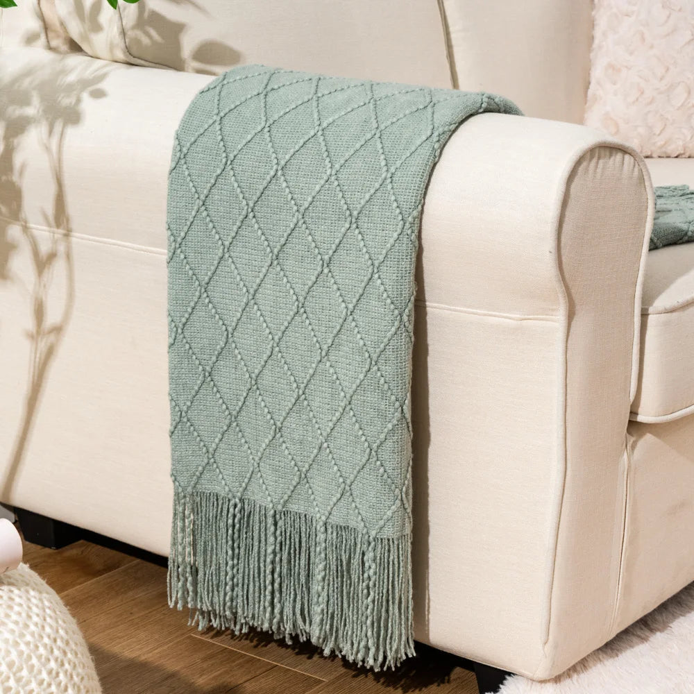 Battilo Spring Knitted Throw Blanket Lightweight Throws Sofa Blankets Bed Plaid Blanket Bedspread Green Decorative Blanket