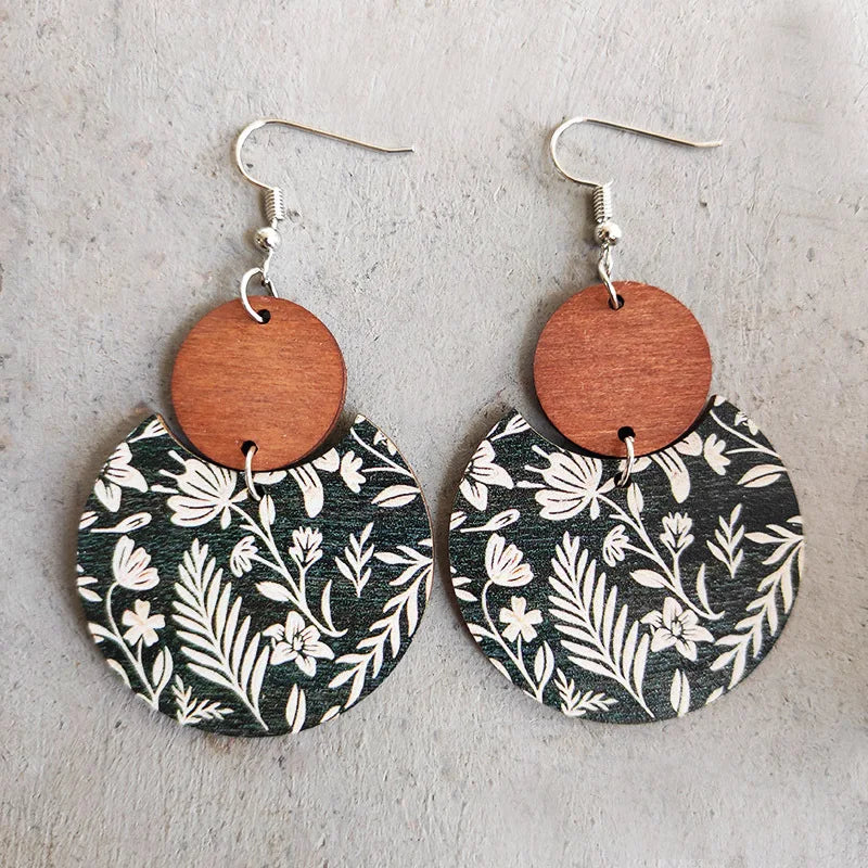 Hot Selling Earrings Bohemian Earrings Floral Print Earrings Geometric Stripes Leaf Printed Stitching Women's Earrings Wholesale