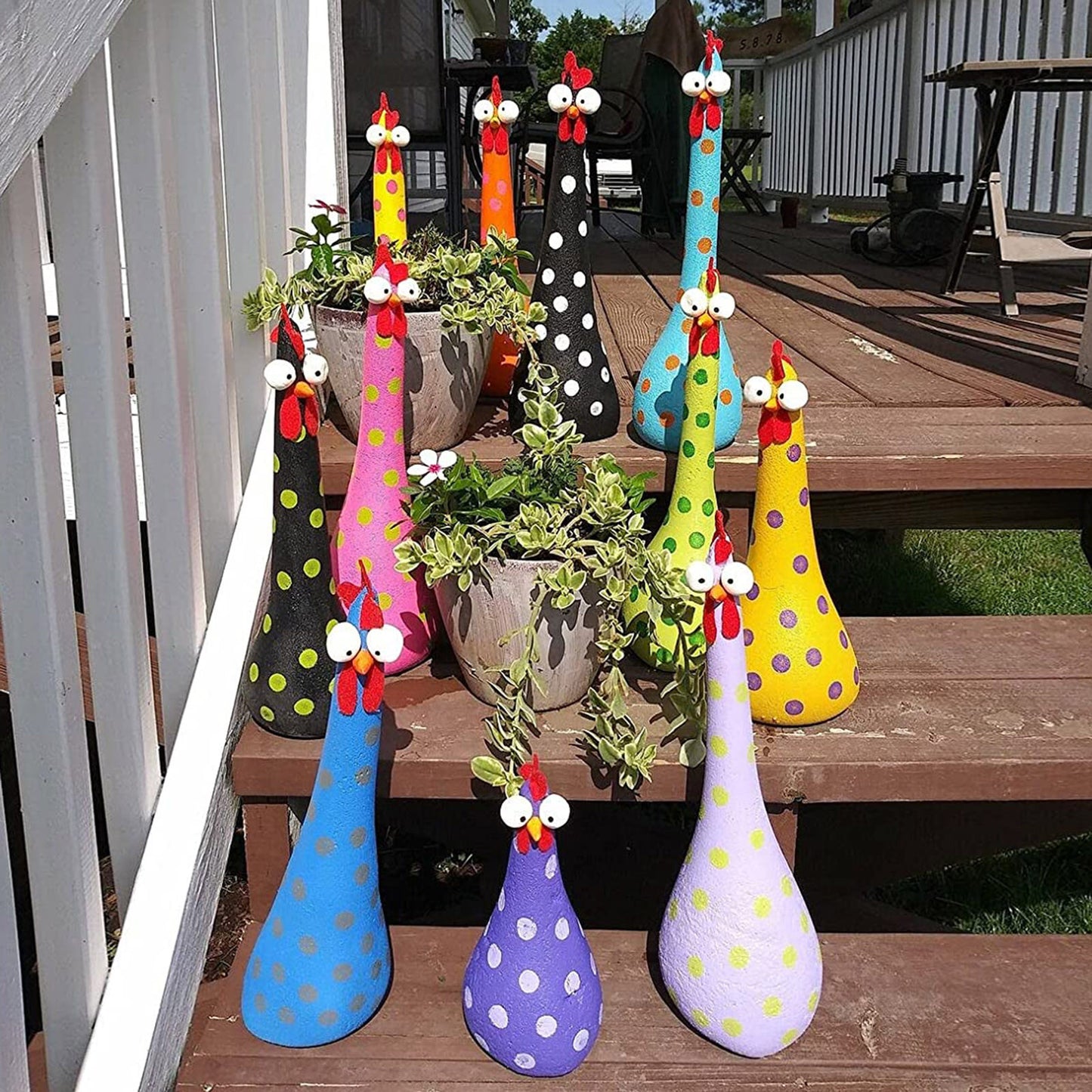 Yard Art Decor Chicken Garden Lawn Plug Hen Rooster Ornaments Hens Bird Statues Edge Seater Indoor Outdoor Back Yard Decorations