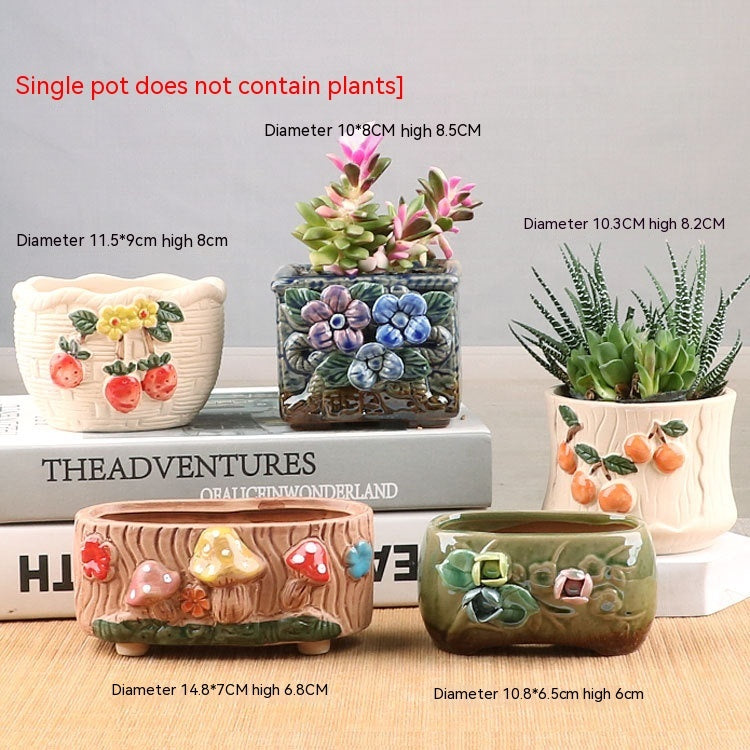 Succulent Small Flower Pot Stoneware Breathable Purple Sand Absorbent Basin