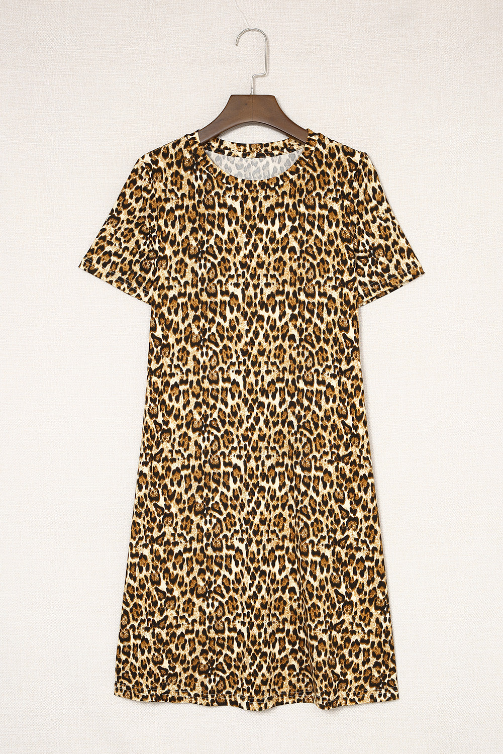 Leopard Print Short Sleeve A-line Mini Dress