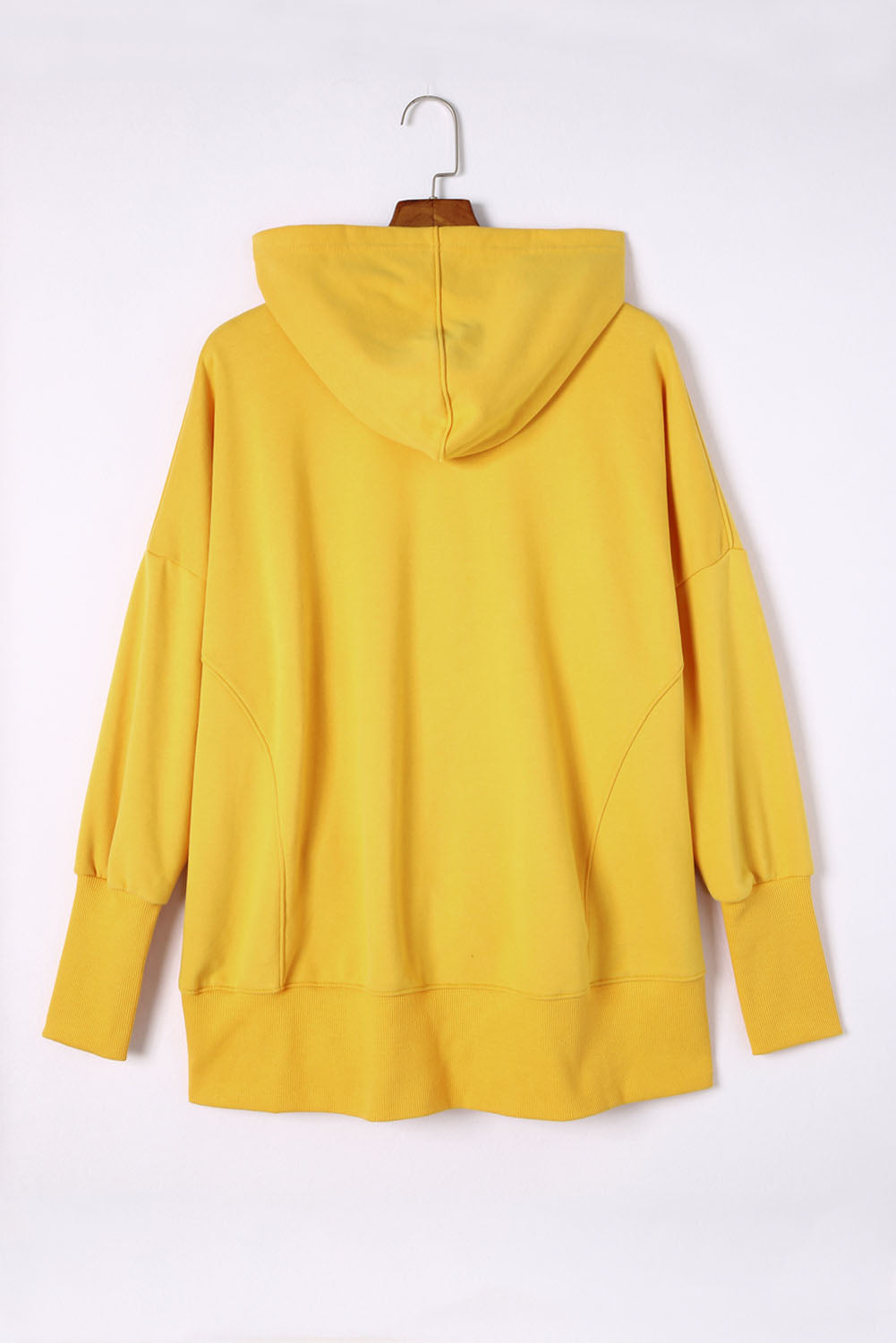 Yellow Batwing Sleeve Pocketed Henley Hoodie