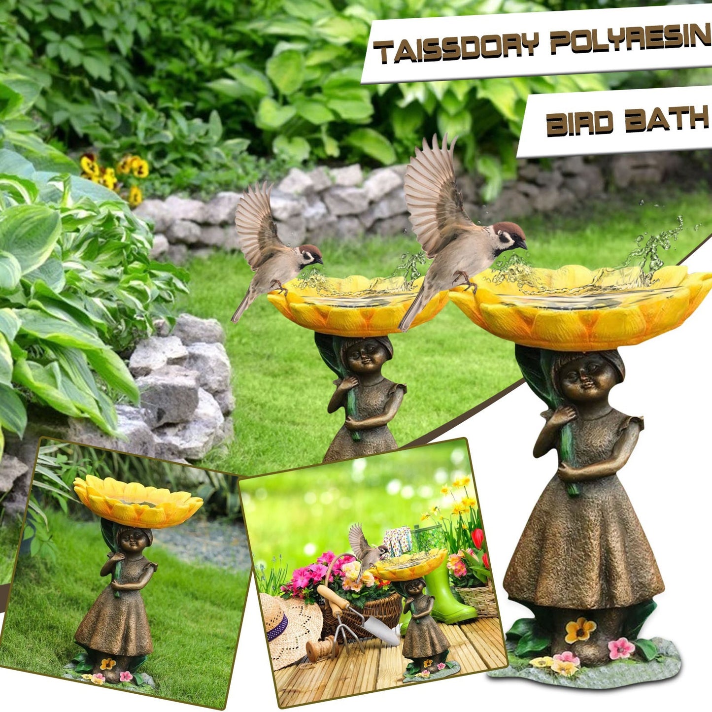 Resin Sunflower Bird Bath Ornament Garden Garden Gnome Crafts