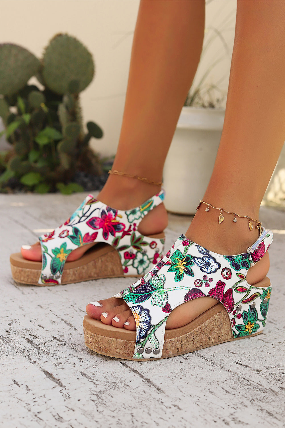 Fiery Red Boho Floral Print Platform Sandals