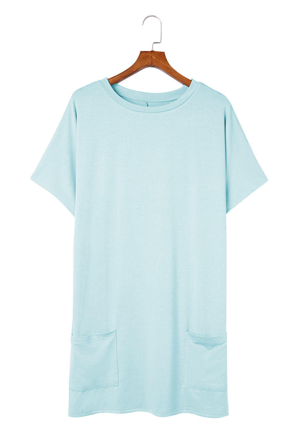 Light Blue Side Pockets Short Sleeve Tunic Top